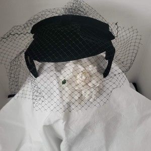 Vintage Veiled Black Fascinator~1950-1960's
